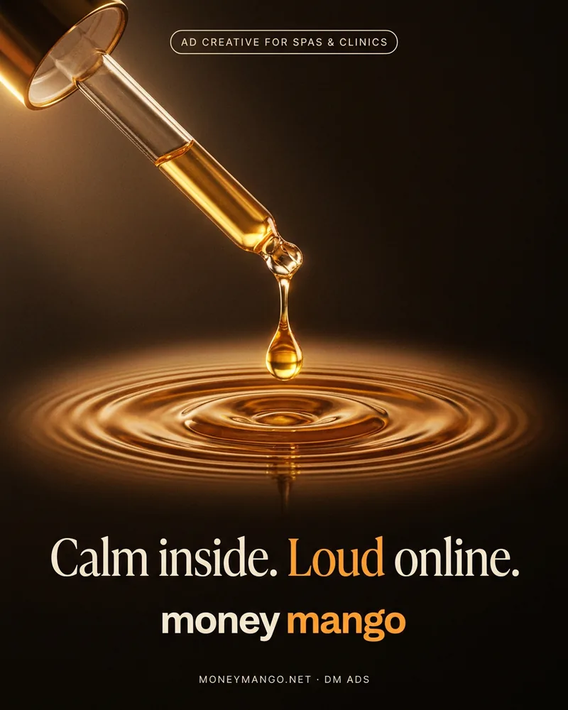Spa and clinic ad creative concept - Calm inside loud online - golden serum drop