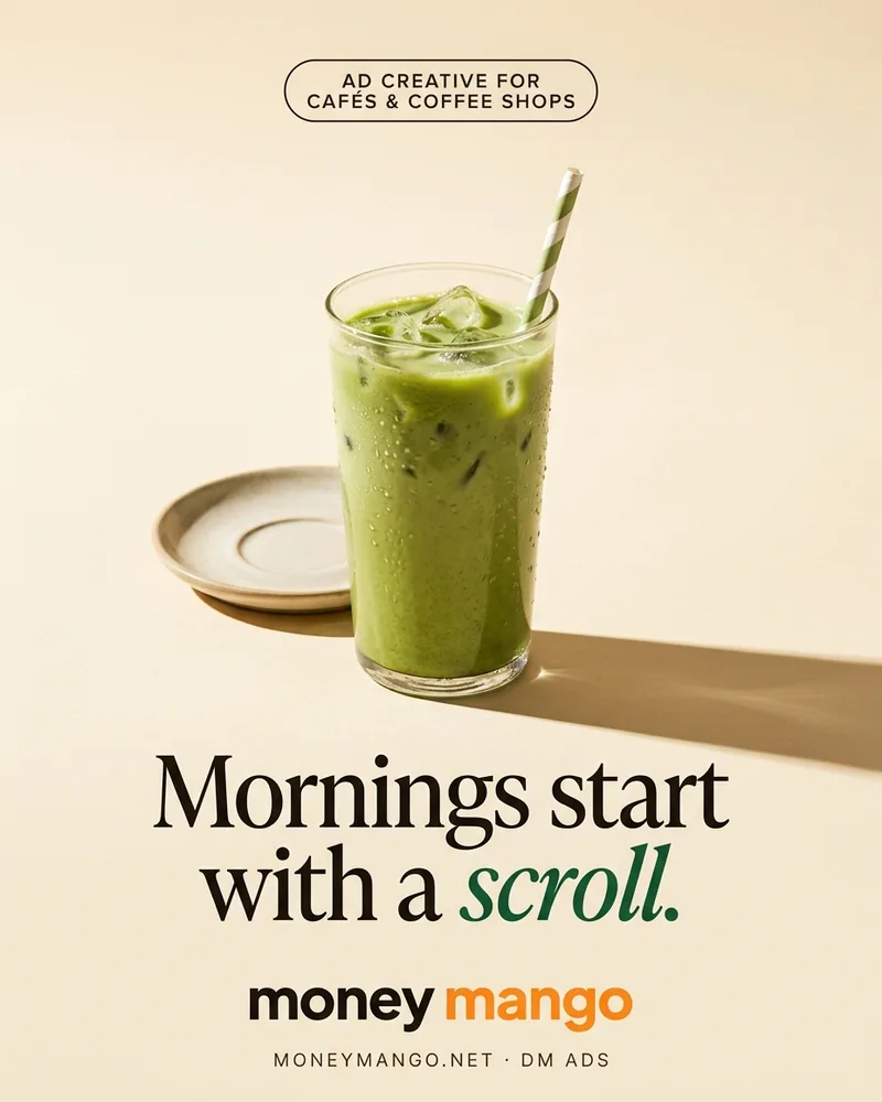 Cafe and coffee shop ad creative concept - Mornings start with a scroll - iced matcha