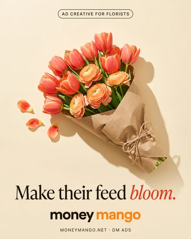 Florist ad creative concept - Make their feed bloom - coral tulip bouquet