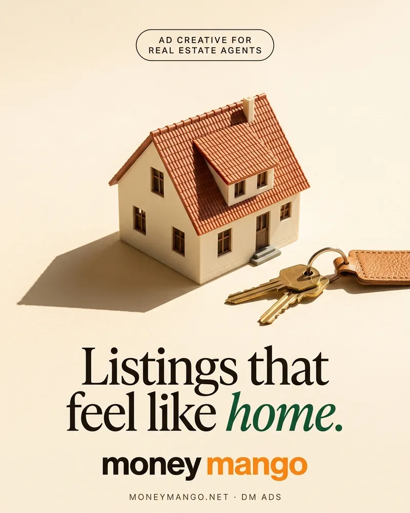 Real estate ad creative concept - Listings that feel like home - model house and keys