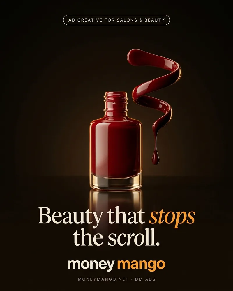 Salon and beauty ad creative concept - Beauty that stops the scroll - red nail polish ribbon